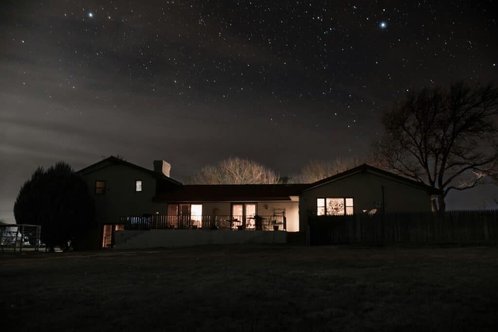 ranch house at night